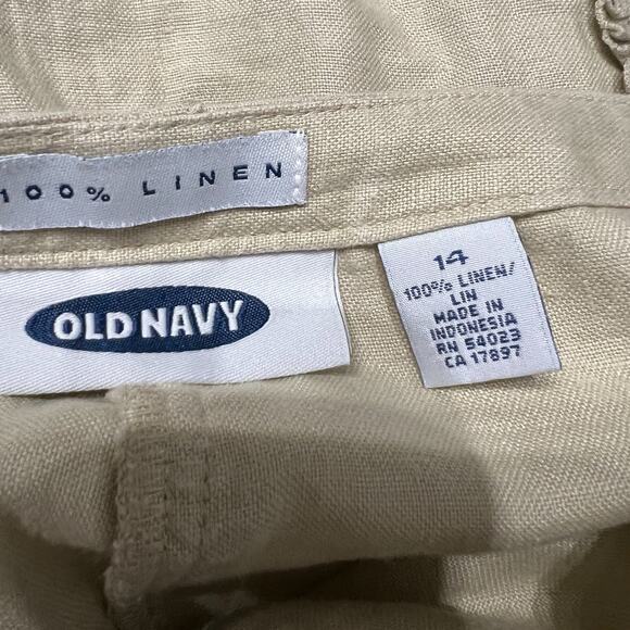 Vintage Old Navy Maxi Skirt Womens Sz 14 Y2K 100% Linen Ruffle Coastal Boho Tan - Picture 2 of 8
